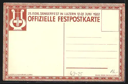 AK Luzern, Sängerfest 1922, Festwagen Apollo Gesellschaft Fidelitas Luzern