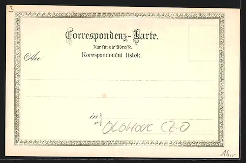 Lithographie Olomouc, Ceske c. k. statni gymnasium, Radnice-Socha Sv. Trojice