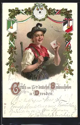 AK Schützin mit Hut und Gewehr in Tracht, Schützenverein