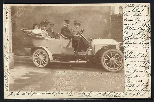 Foto-AK Auto Metallurgique (190 ), Familie bei einem Ausflug