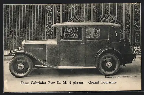 AK Auto G. M. (1928) steht vor einem Tor, Faux Cabriolet