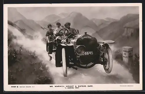 AK Auto Minerva 24CV (1907), Mr. Warwick Wright & Sisters Dare im Wagen