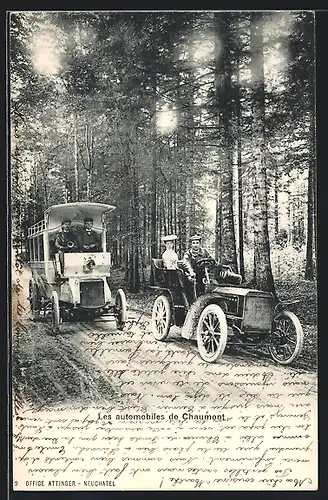 AK Auto Fouillaron (1904), KFZ wird von Reisebus überholt