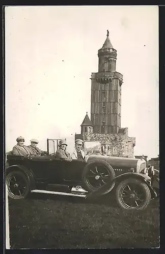 Foto-AK Auto Delahaye Paris (192), KFZ vor einem Turm
