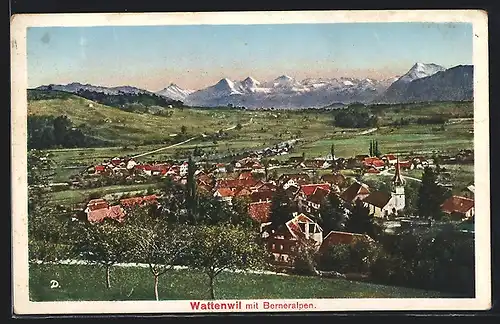 AK Wattenwil, Panoramablick von der Bergwiese auf die Berneralpen