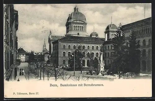 AK Bern, Bundeshaus mit Bernabrunnen