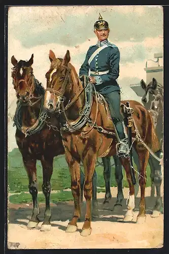 AK Soldat in Uniform mit Pickelhaube und Säbel auf seinem Pferd