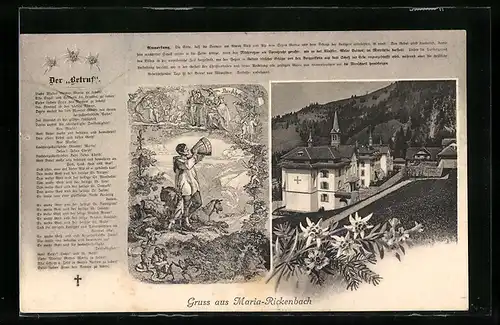 AK Maria-Rickenbach, Ortsansicht mit Kirche, Hirte mit Ziege in den Bergen