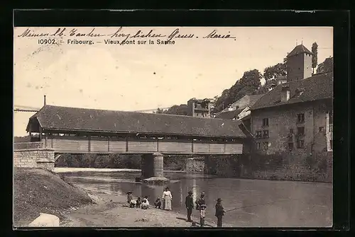 AK Freiburg, Alte Brücke an der Sarine