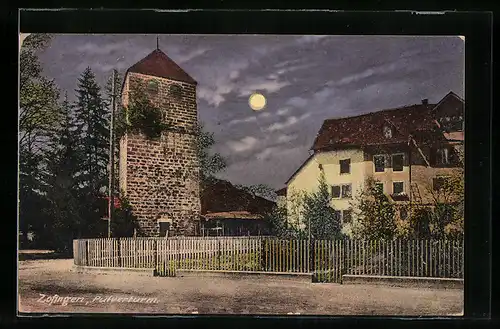 AK Zofingen, Pulverturm mit Strasse bei Vollmond