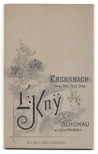 Fotografie L. Kny, Ebersbach i. S., Schönau a. d. böhm. Nordbahn, Junge Dame mit zurückgebundenem Haar