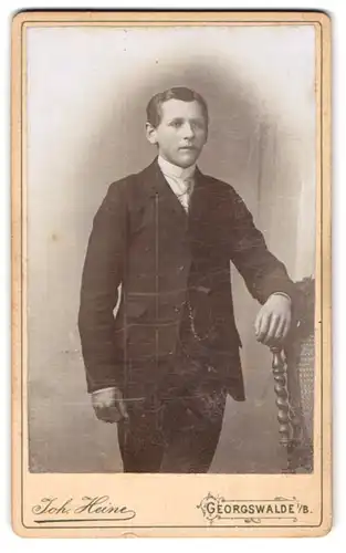 Fotografie Johann Heine, Georgswalde i. B., Junger Herr im Anzug mit Krawatte