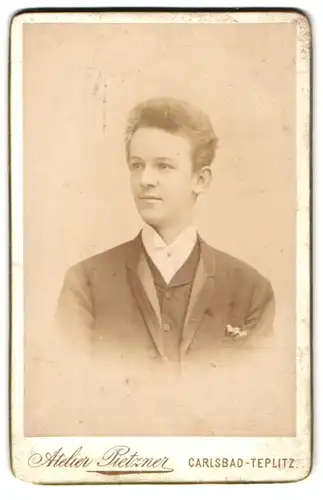 Fotografie Atelier Pietzner, Teplitz, Lindenstrasse, Junger Herr im Anzug mit Einstecktuch