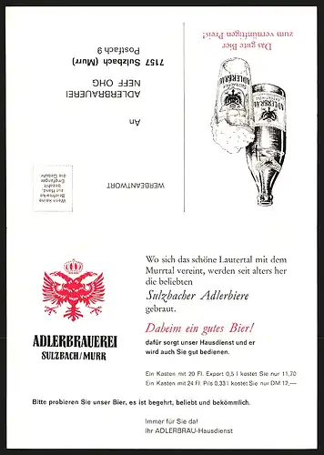 Klapp-AK Sulzbach /Murr, Adlerbrauerei Neff OHG, Brauerei-Werbung, Darstellung der Brauerei
