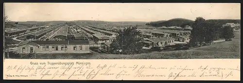 Klapp-AK Münsingen, Blick über die Baracken des Truppenübungsplatzes