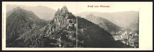 Klapp-AK Altenahr, Burgruine auf einem Berg, Ortsansicht