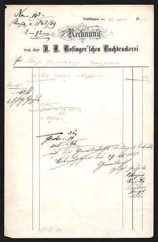 Rechnung Tuttlingen 1868, D. F. Bofinger`sche Buchdruckerei