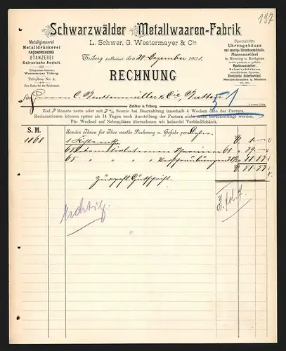 Rechnung Triberg (Baden) 1901, Schwarzwälder Metallwaaren-Fabrik L. Schwer, G. Westermayer & Cie.