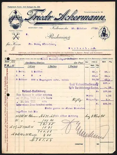 Rechnung Heilbronn 1920, Firma Friedr. Ackermann