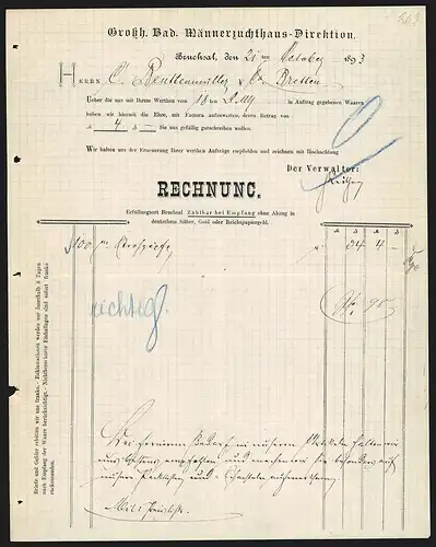 Rechnung Bruchsal 1893, Grossh. Bad. Männerzuchthaus-Direktion