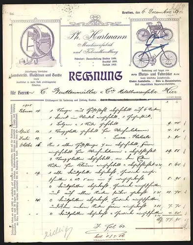 Rechnung Bretten 1905, Ph. Hartmann Maschinenfabrik und Fahrradhandlung, Ansicht von Produkten