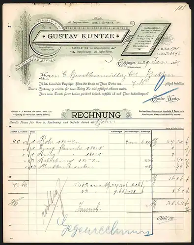 Rechnung Göppingen 1894, Gustav Kuntze Fabrikation von schmiedeeisernen Dampfheizungs- und Kupfer-Röhren