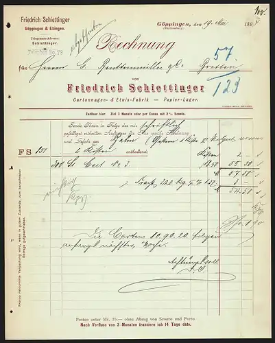 Rechnung Göppingen 1897, Firma Friedrich Schiettinger