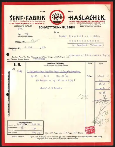 Rechnung Haslach i. K. 1929, Schaettgen-Ruédin Senf-Fabrik, Das Firmenlogo