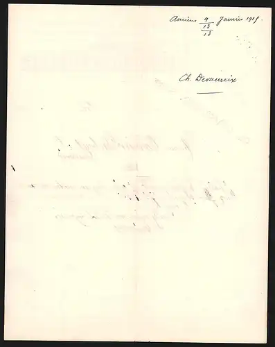 Rechnung Amiens 1915, Au Fil de la Vierge Opron & Devaureix, Lingerie & Bonneterie pour Dames, Hommes & Enfants