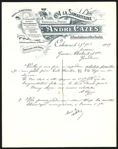 Rechnung Cahors 1909, André Cazes, A la Samaritaine, Corbeilles de Mariage, Confections pour Dames