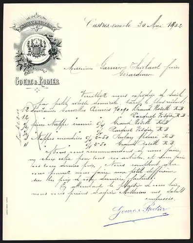 Rechnung Castres 1902, Gourc & Rodier, Nouveautés, Firmenlogo
