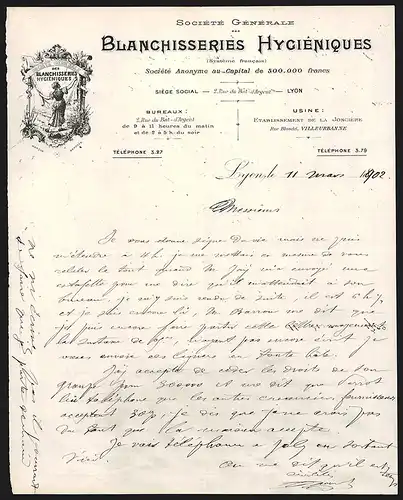 Rechnung Lyon 1902, Société Générale des Blanchisseries Hygiéniques, Firmenlogo