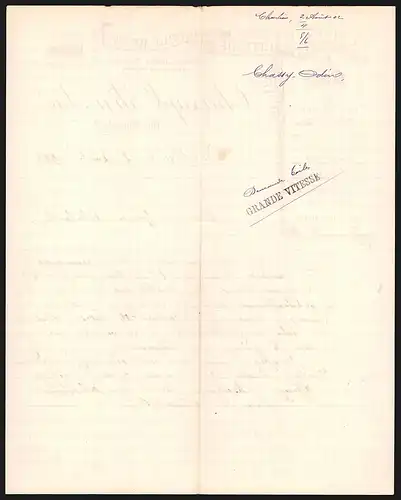 Rechnung Charlieu 1902, Chassy-Odin Suc. Toilerie, Literie, Ameublement, Produktdarstellung