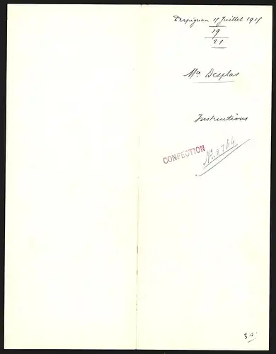 Rechnung Perpignan 1915, Maurice Desplas Tailleur Civil & Militaire, Darstellung von Jeanne d`Arc