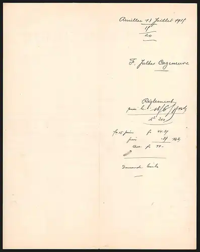 Rechnung Aurillac 1915, A la Dame Blanche, F. Julhes-Cazeneuve, Spécialité de Blanc Lingerie