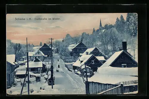AK Schierke, Dorfstrasse im Winter