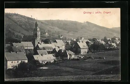 AK Geising, Teilansicht mit Kirchturm