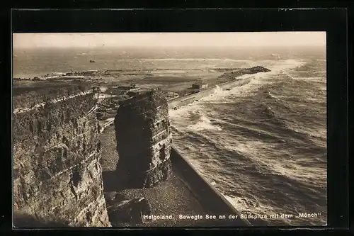 AK Helgoland, bewegte See an der Südspitze mit dem Mönch