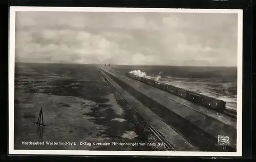 AK Westerland, D-Zug über den Hindenburgdamm nach Sylt