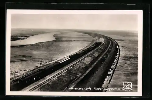 AK Sylt, Hindenburgdamm mit Eisenbahn, der neue Weg nach Sylt