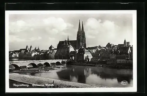 AK Regensburg, Steinerne Brücke mit Kirche