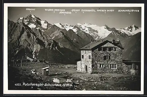 AK Patscherkofel-Schutzhaus, Gesamtansicht mit Habicht, Wilder Freiger und Pfaff