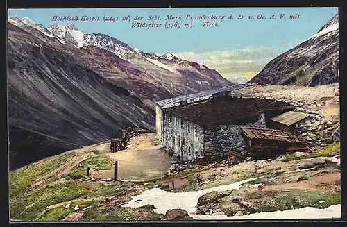 AK Hochjoch-Hospiz, Berghütte der Sekt. Mark Brandenburg d. D. u. Oe. A. V. mit Wildspitze