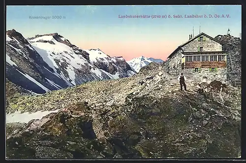 AK Landshuterhütte, Hütte der Sektion Landshut, Panorama mit Kraxentrager