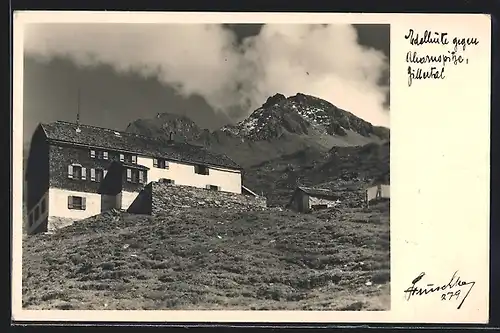 AK Edel-Hütte, Berghütte gegen Ahornspitze im Zillertal