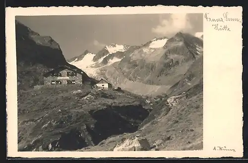 AK Franz Senn-Hütte, Berghütte mit Panorama