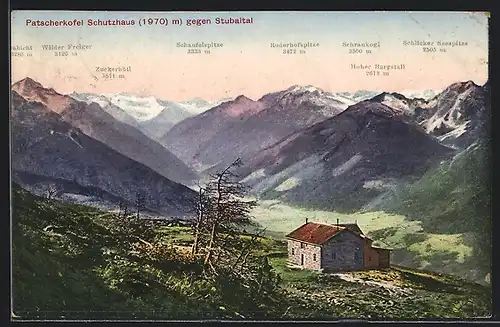 AK Patscherkofel Schutzhaus, Berghütte gegen Stubaital mit Schaufelspitze, Zuckerhütl und Schrankogel