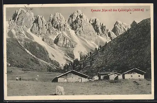 AK Berghütte auf der Kemater Alpe mit den Kalkkögeln