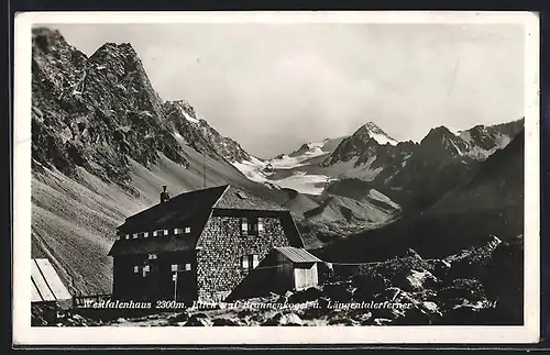 AK Westfalenhaus, Berghütte mit Blick auf Brunnenkogel und Längentalerferner