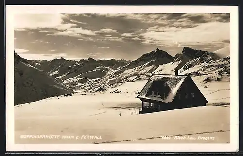 AK Göppingerhütte im Winter mit Ferwall, Berghütte